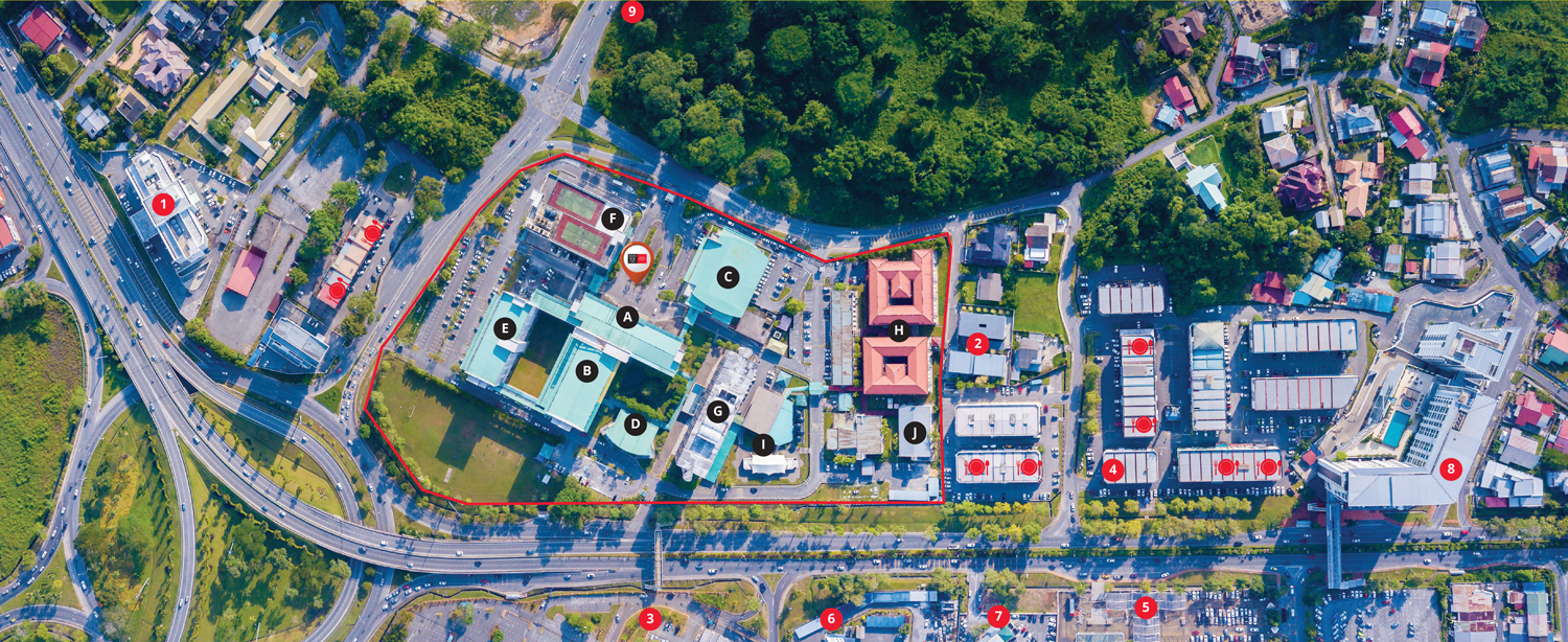 Bird's view of Swinburne's Sarawak campus and it's surrounding area.