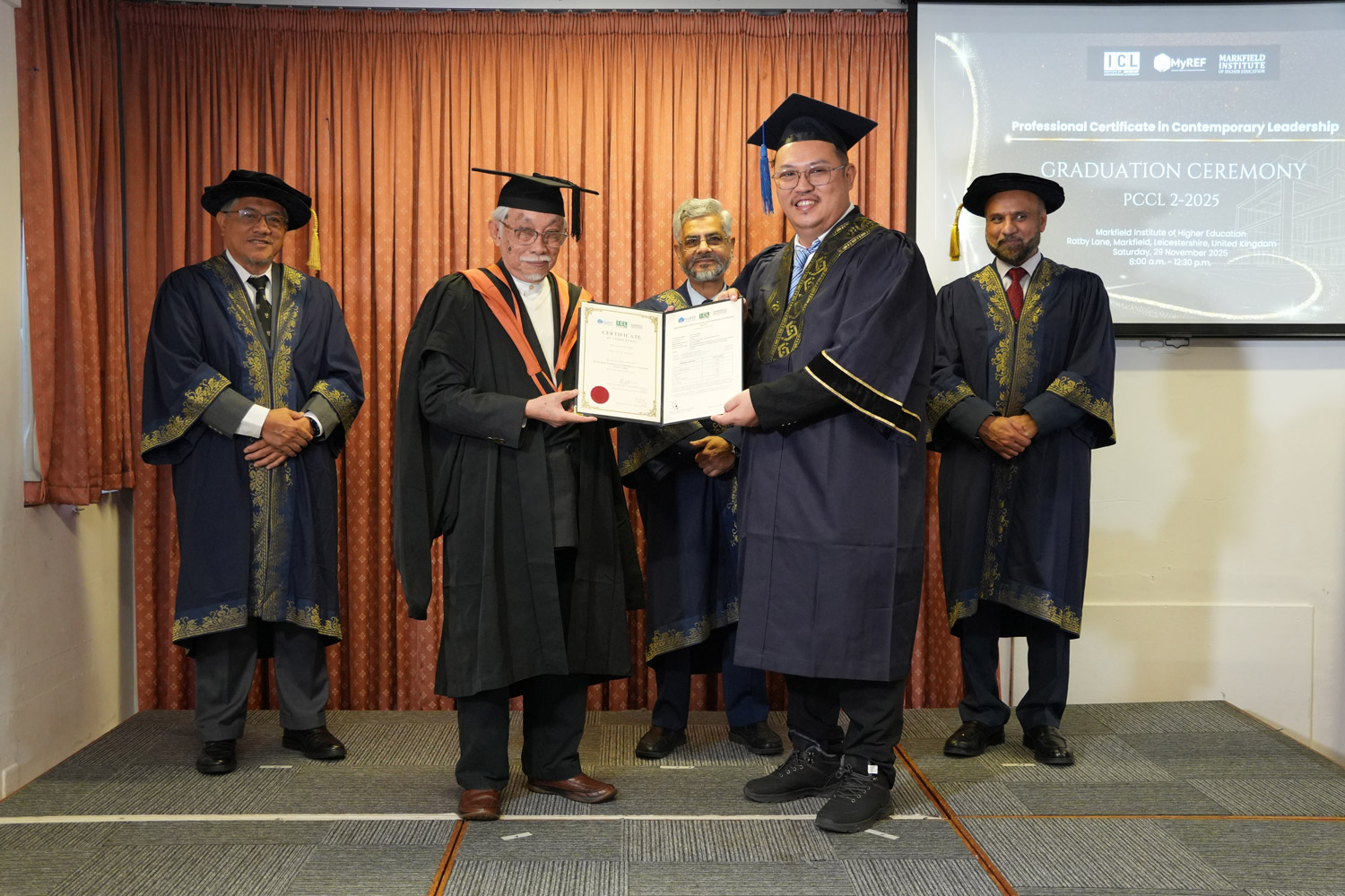 Dr Jee Teck Weng (front row, right) receives his Certificate of Completion at the graduation ceremony on 29 November 2025.