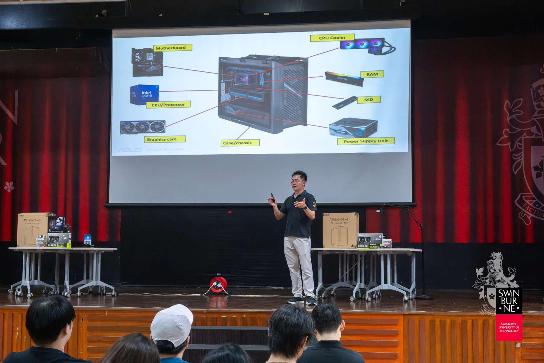 Kee CM from Asus introduces participants to the core components that combine with a motherboard to form a working desktop computer.